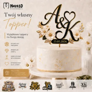 Personalizowany topper ślubny A i K z datą i kwiatami