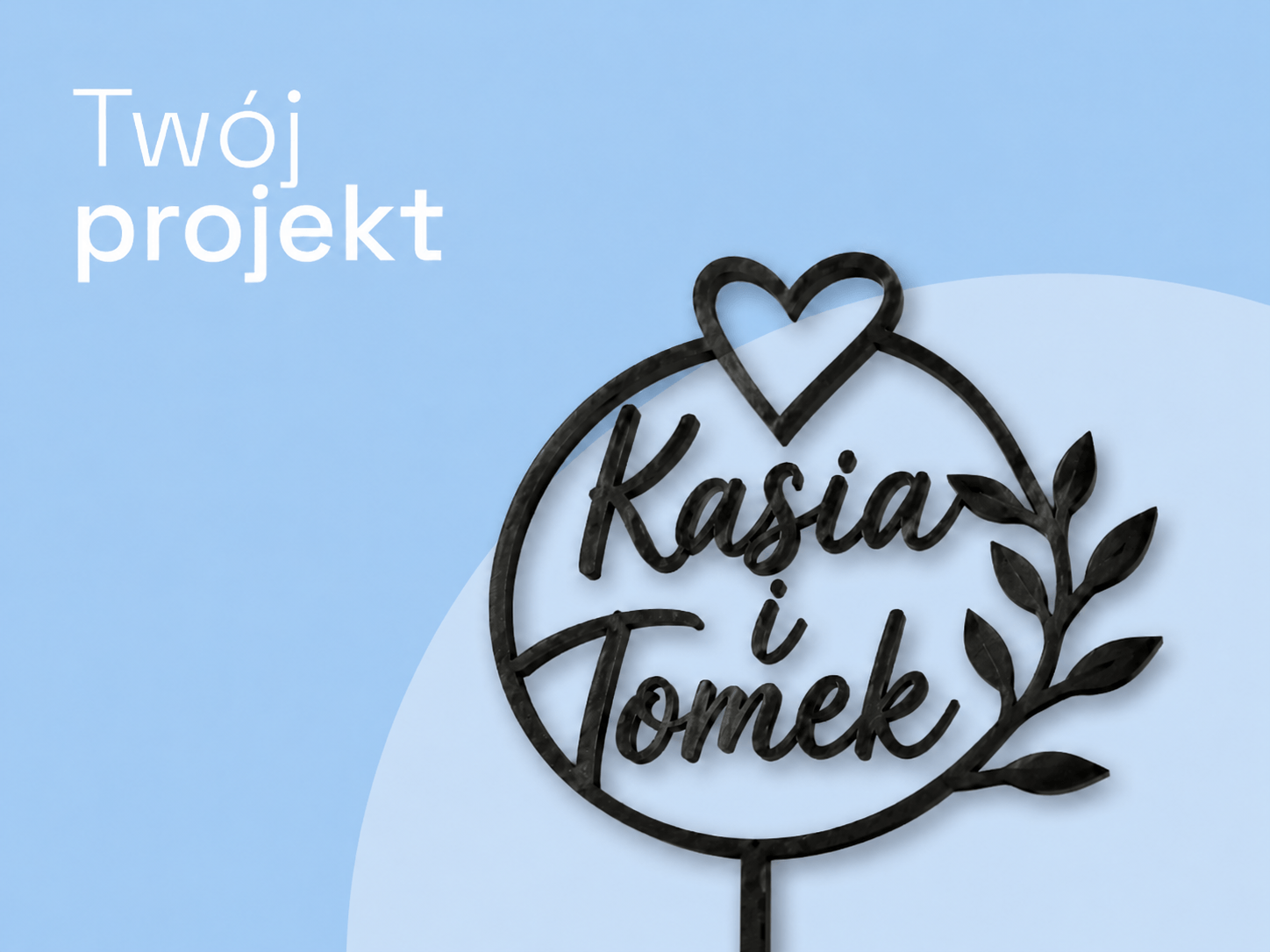 Personalizowany czarny topper na tort weselny z