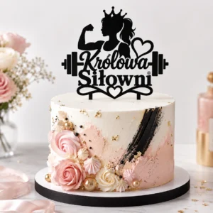 Topper na tort królowa siłowni 3D z sylwetką kobiety i hantlami