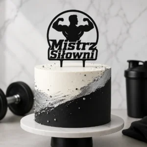 topper-mistrz-silowni-na-torcie-czarny-premium Topper na tort mistrz siłowni 3D z sylwetką kulturysty