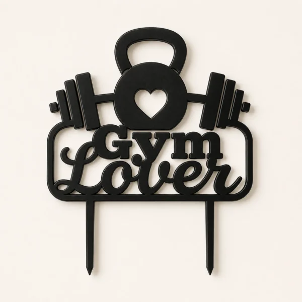 topper-na-tort-gym-lover-czarny-premium Topper na tort gym lover 3D z kettlebell, sercem i hantlami