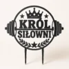 topper-na-tort-krol-silowni-czarny-premium Topper na tort król siłowni 3D z koroną, sztangą i wieńcem