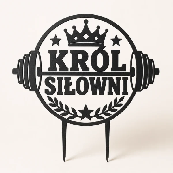 topper-na-tort-krol-silowni-czarny-premium Topper na tort król siłowni 3D z koroną, sztangą i wieńcem