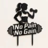topper-na-tort-no-pain-no-gain-czarny-premium Topper na tort no pain no gain 3D z sylwetką kobiety i hantlami