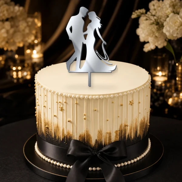 Topper na tort elegancka para młoda 3D / plexi – ślubny