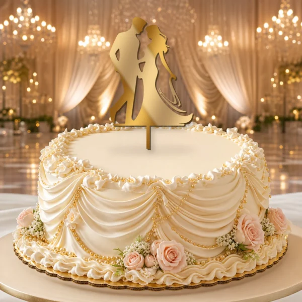 Topper na tort elegancka para młoda 3D / plexi – ślubny