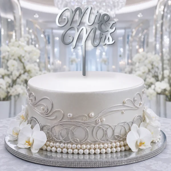 Topper na tort kaligraficzny napis Mr & Mrs 3D