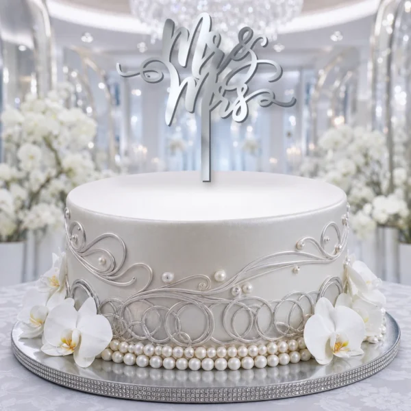 Topper na tort ozdobny napis Mr & Mrs 3D – ślubny