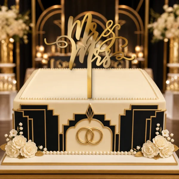 Topper na tort ozdobny napis Mr & Mrs 3D – ślubny