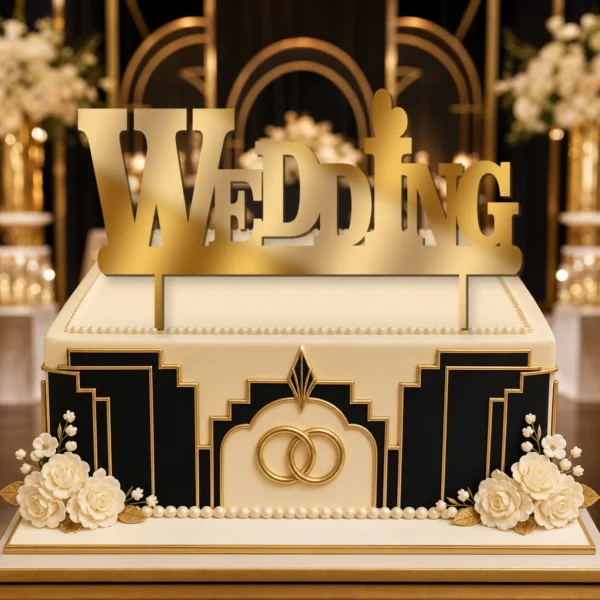 Topper na tort napis WEDDING 3D / plexi  – topper ślubny