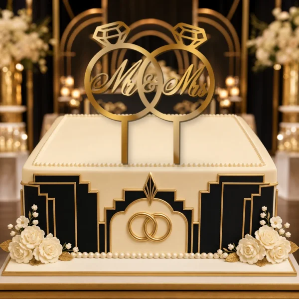 Topper na tort obrączki Mr & Mrs 3D/Plexi na wesele