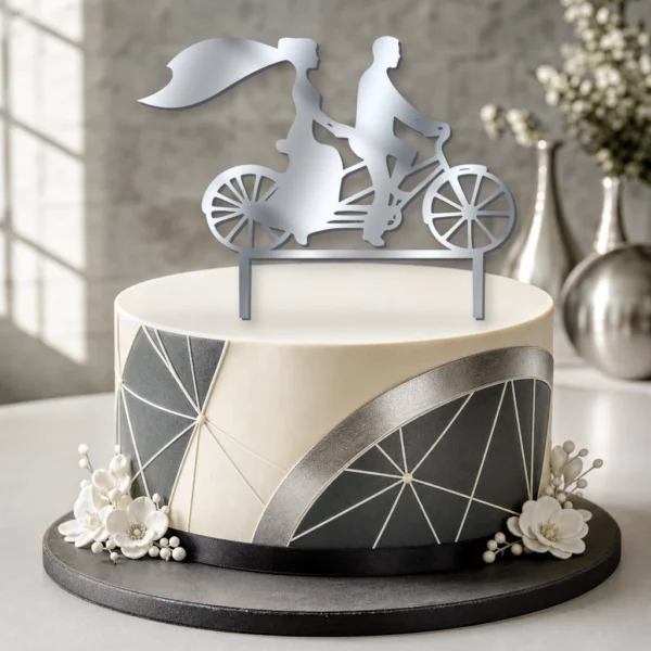 Topper na tort para młoda na rowerze 3D – ślubny