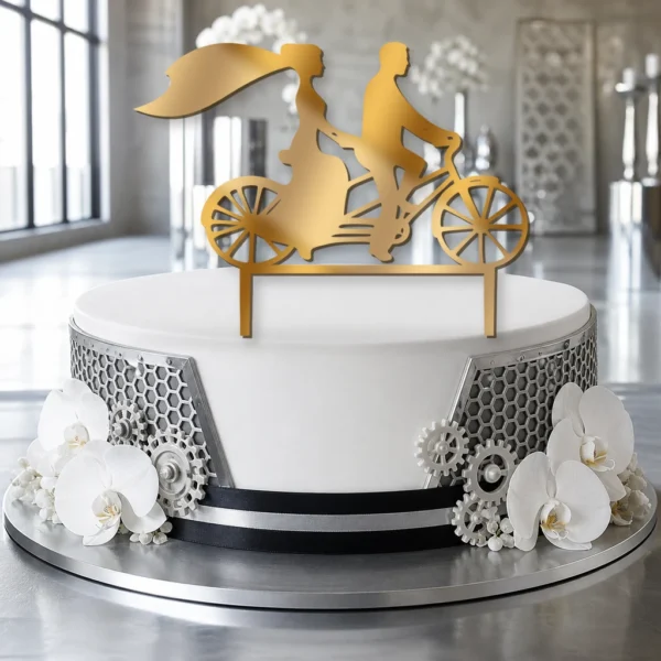 Topper na tort para młoda na rowerze 3D – ślubny