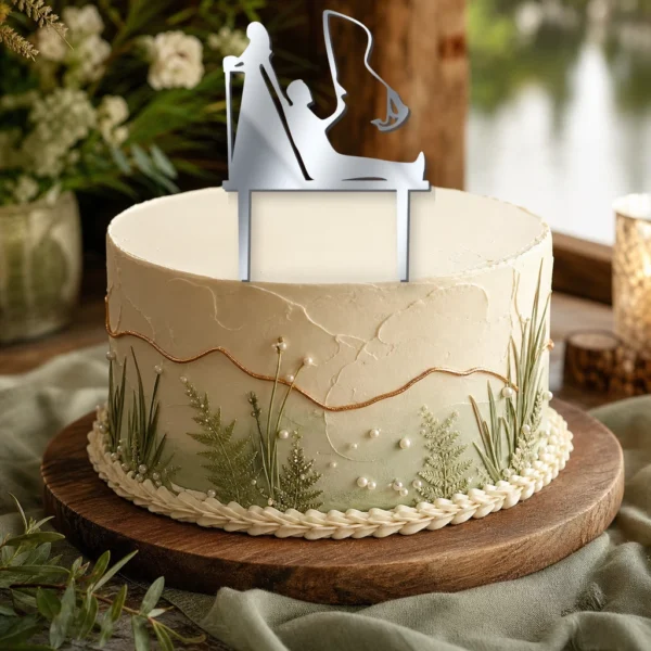 topper-na-tort-slubny-para-mloda-wedkarz-but-na-torcie-srebrne-lustro-toppery3d Topper na tort para młoda z wędkarzem 3D / plexi