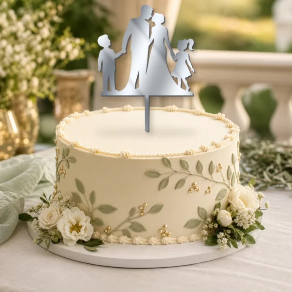 Topper na tort para młoda z dwójką dzieci 3D – ślubny