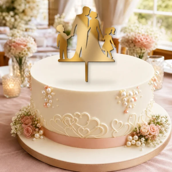 Topper na tort para młoda z dwójką dzieci 3D – ślubny