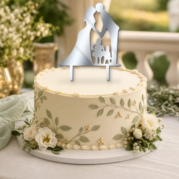 Topper na tort para młoda z dziećmi 3D – ślubny