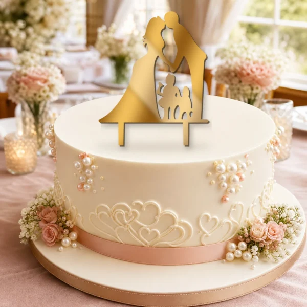 Topper na tort para młoda z dziećmi 3D – ślubny