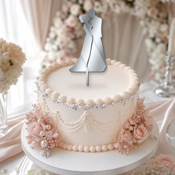 Topper na tort sylwetka całującej się pary młodej 3D/plexi