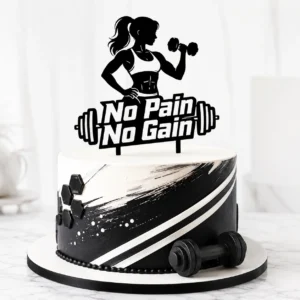 Topper na tort no pain no gain 3D z sylwetką kobiety i hantlami