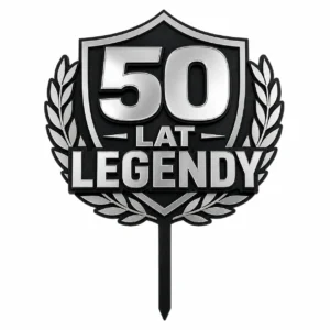 Topper na tort 50 lat z napisem 50 Lat Legendy w srebrno-czarnej wersji 3D