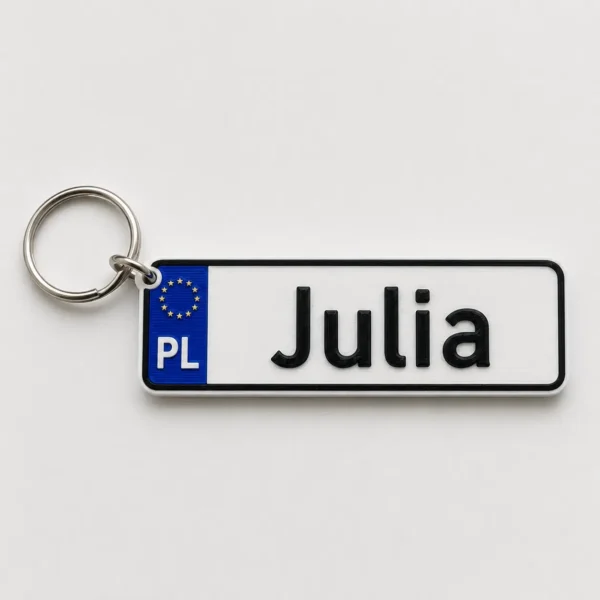 Brelok tablica rejestracyjna z imieniem Julia Personalizowany brelok tablica rejestracyjna z imieniem Julia