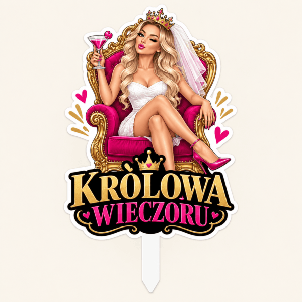 topper-graficzny-krolowa-wieczoru. Topper graficzny Królowa Wieczoru z koroną na wieczór panieński