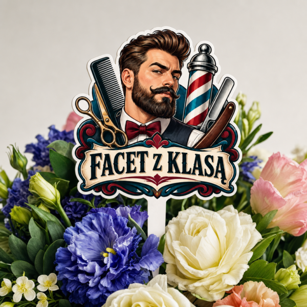 Topper graficzny na Dzień Chłopaka – Facet z klasą topper graficzny na Dzień Chłopaka w bukiecie jako dekoracyjny akcent