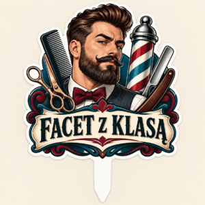 topper graficzny na Dzień Chłopaka z napisem Facet z klasą i barberową ilustracją