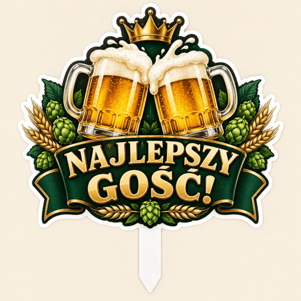 Topper graficzny na Dzień Chłopaka – Najlepszy Gość topper graficzny na Dzień Chłopaka z napisem Najlepszy Gość i motywem dwóch kufli piwa