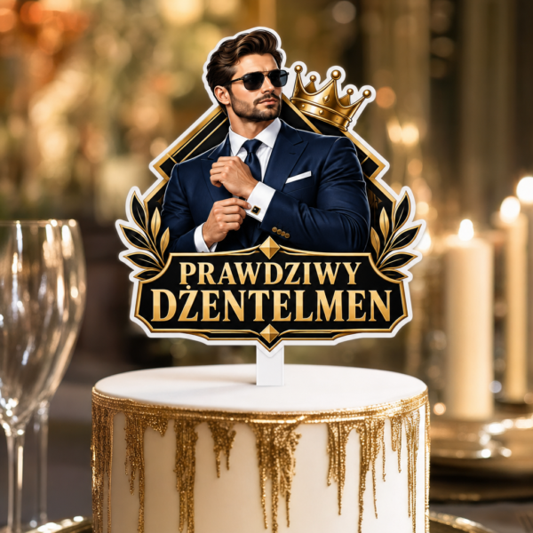 Topper graficzny na Dzień Chłopaka – Prawdziwy Dżentelmen Topper graficzny na Dzień Chłopaka jako dekoracja na tort z motywem Prawdziwy Dżentelmen
